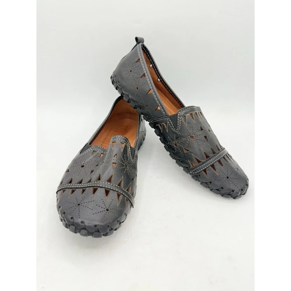 SPRING STEP Fusaro Leather Loafers‎ Flats Womens Size 8.5-9 Black Cutout NWOB